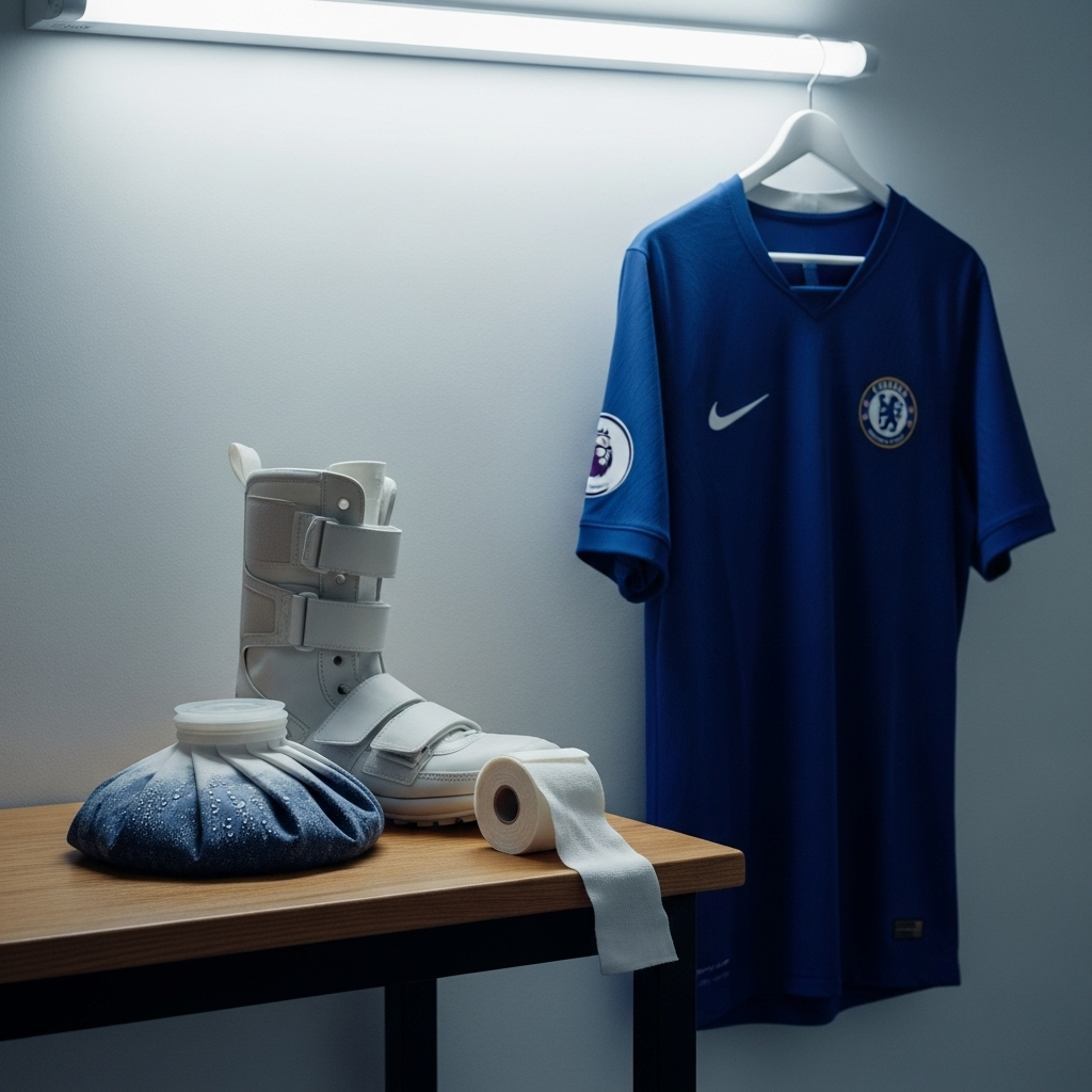 Cole Palmer i Chelsea-trøje, der holder sig til lysken efter at have pådraget sig en skade.
