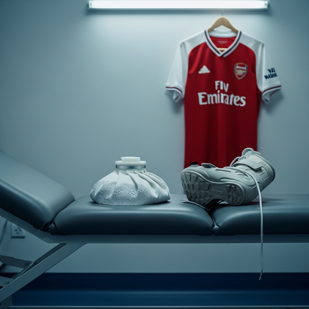 Martin Ødegaard i Arsenal-trøje under en kamp, der illustrerer hans fravær grundet knæskade.
