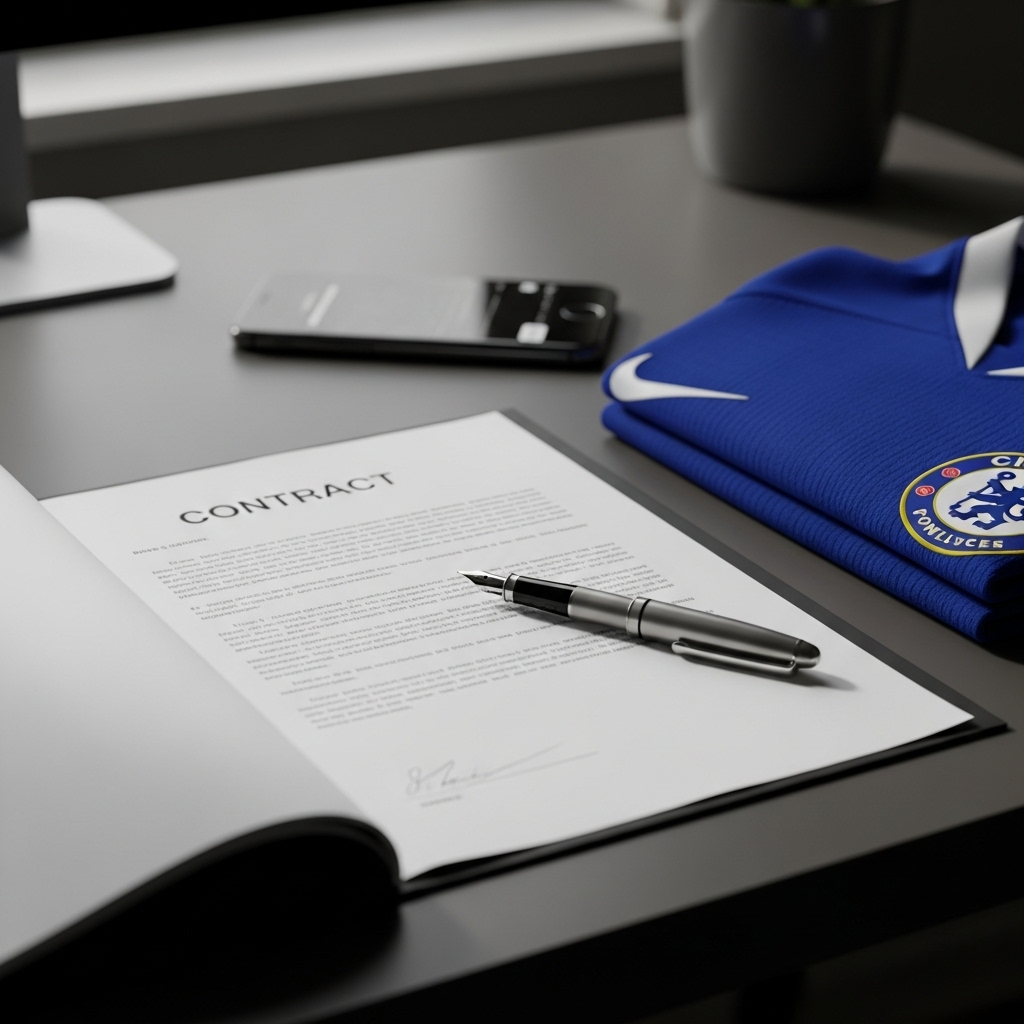 Reggie Walsh smilende i Chelsea-trøje efter at have underskrevet sin professionelle kontrakt.