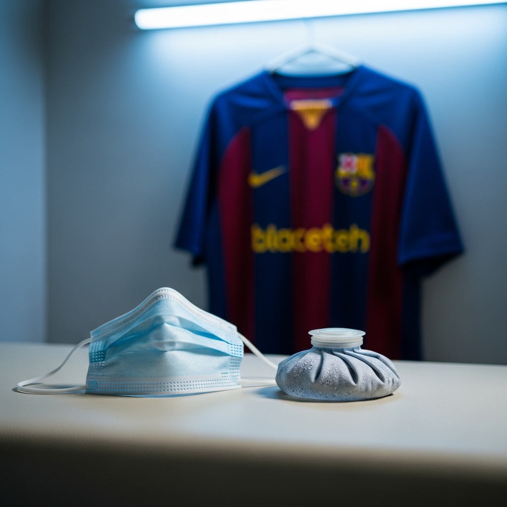 Eric Garcia tager sig til næsen efter et sammenstød i Champions League-kampen for FC Barcelona.