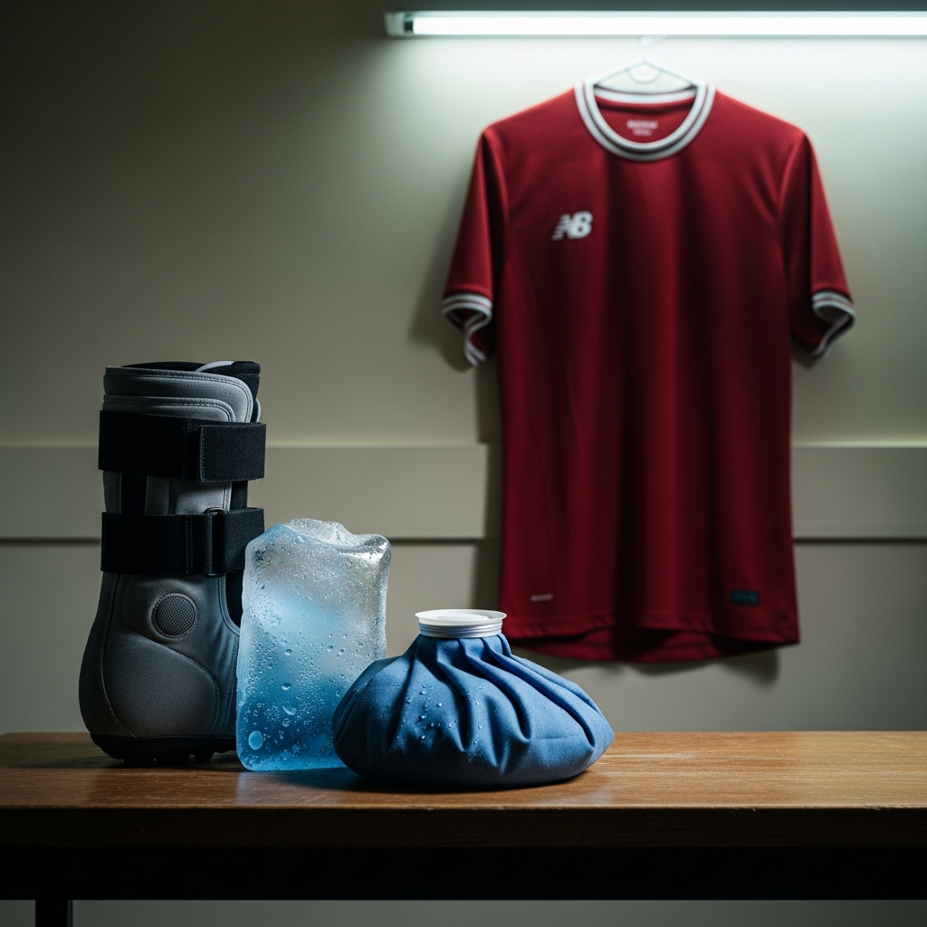 Fodboldspiller Gabriel Magalhães holder sig til låret på banen under en kamp.